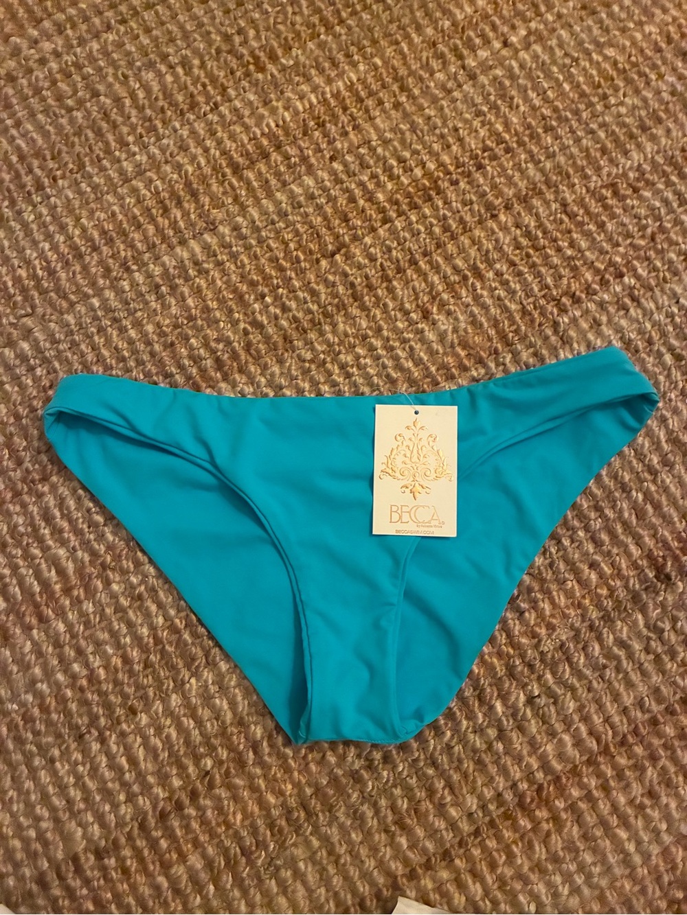 BECCA by Rebecca Virtue Adela Ruched Hipster Bikini Bottom Aqua Sea L NWT